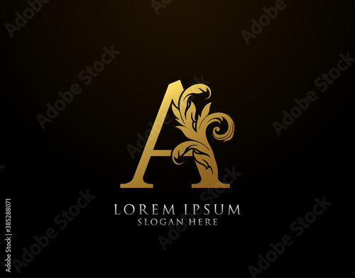 Classic A Letter Icon. Luxury Gold alphabet arts logo. Vintage drawn emblem for book design, brand name, stamp, Restaurant, Boutique, Notary, Hotel.