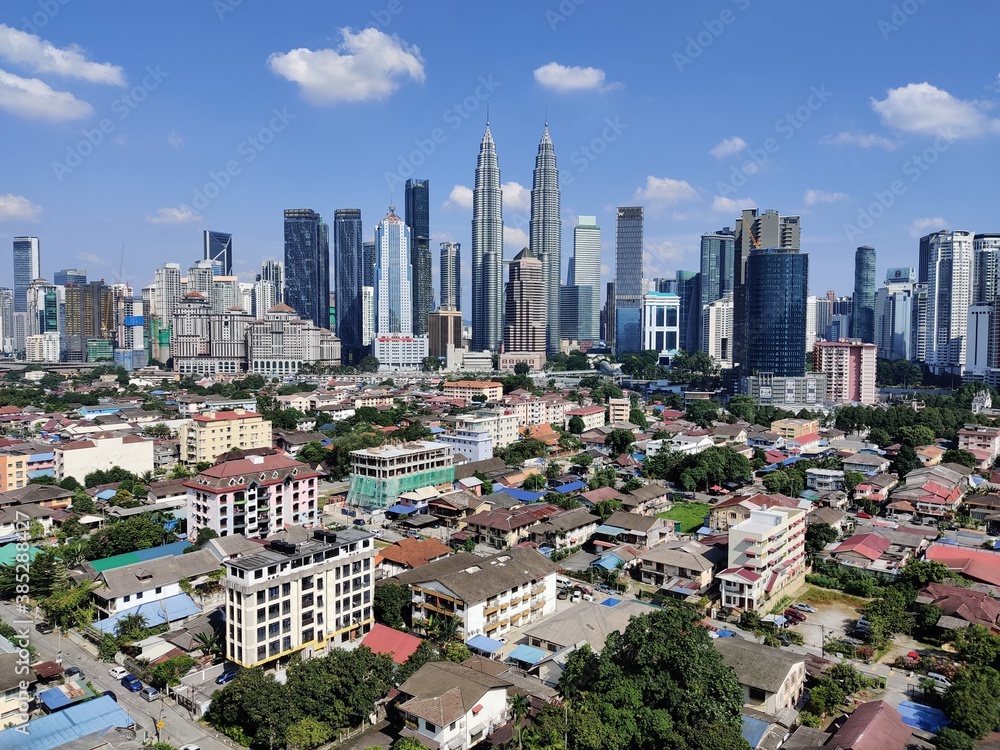 Kuala Lumpur, Malaysia - July 21, 2020: View of Kuala Lumpur skyline during sunny day. noise