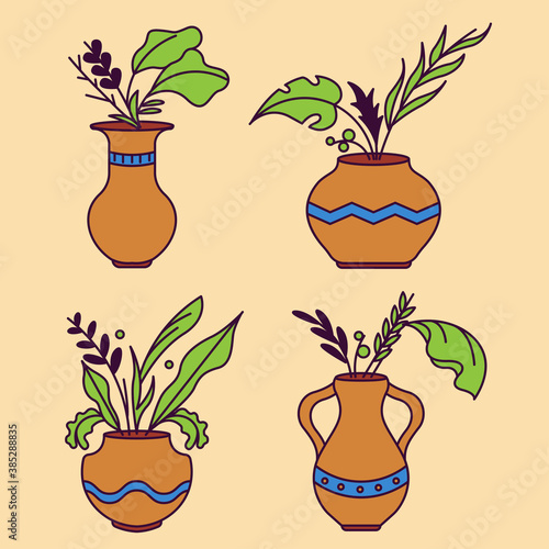 flowers in unique pots illustration