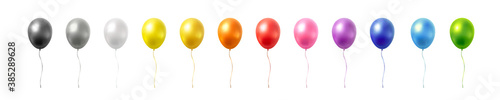 Balloon set isolated on white background. Vector realistic gold, silver, golden colorful and black festive 3d helium balloons template for anniversary, birthday party design