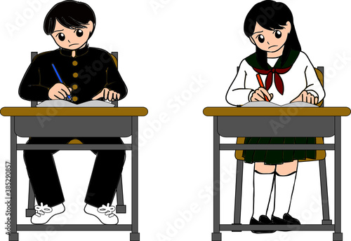 学校で勉強する男の子と女の子