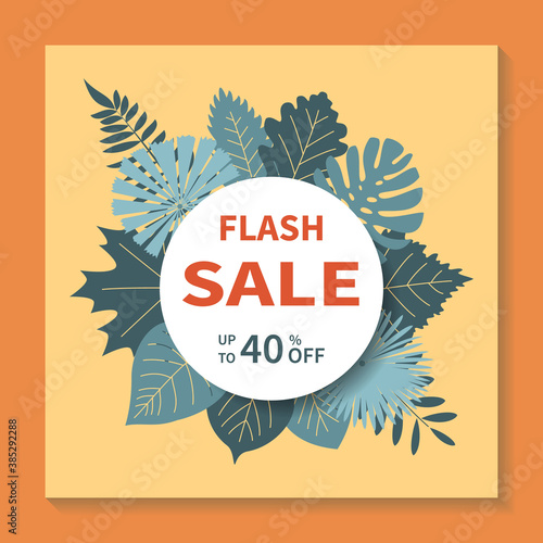 Flash sales, square vector banner design. Abstract geometric tag template with specials discounts, strokes and elements for business. Promo badge for web, poster and mobile. Vector illustration.