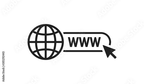 WWW web icon. Globe and arow button site for page design. Vector