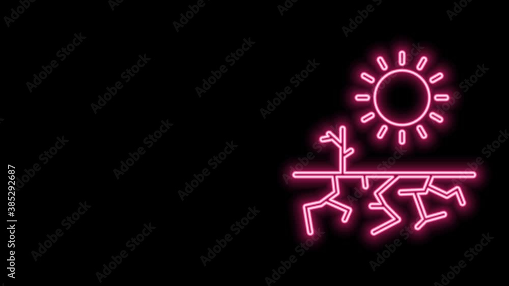 Glowing neon line Drought icon isolated on black background. 4K Video motion graphic animation Glowing neon line Drought icon isolated on black background. 4K Video motion graphic animation