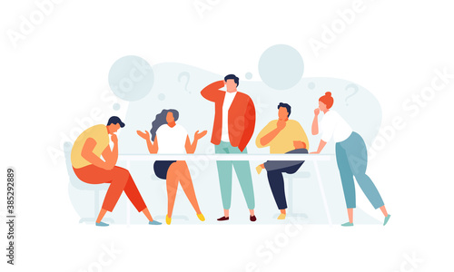 Group of thoughtful people. Brainstorm. Problem solving and teamwork vector illustration