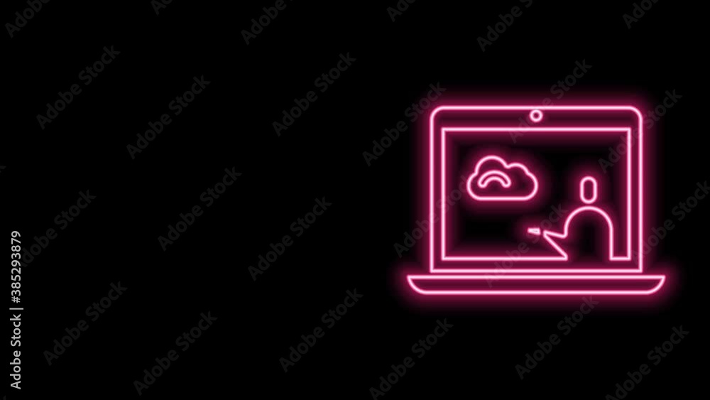Glowing neon line Weather forecast icon isolated on black background. 4K Video motion graphic animation Glowing neon line Weather forecast icon isolated on black background. 4K Video motion graphic animation
