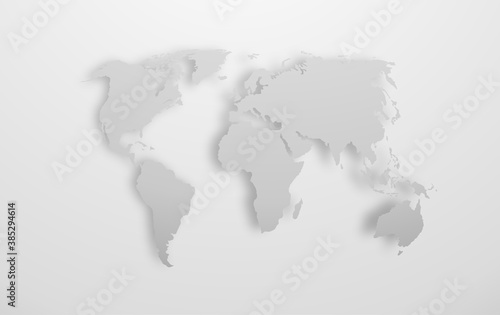 Grey world map with shadow. Vector illustration 