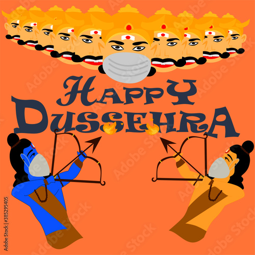 Concept of Culture and religion, celebrating the Indian Festival of Dussehra,Vector showing  Lord Rama and Laxman  killing Ravana.