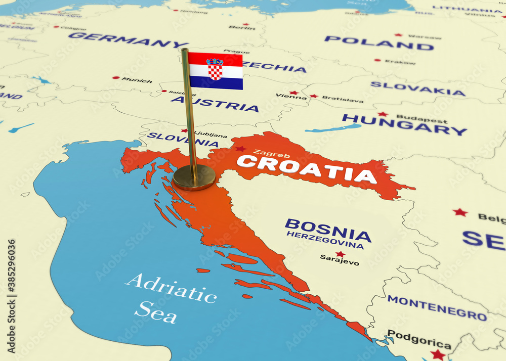 Obraz premium Croatia Map and Flag