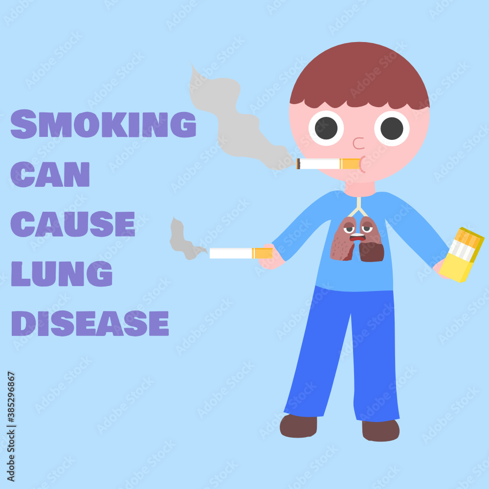Smoking can cause lung disease.Illustration Of World No Tobacco Day.A man and cigarettes.
