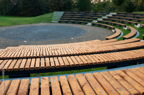 Beautiful park scene and amphitheater for performances in the city park.
