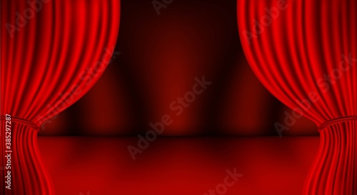 Realistic Red curtain stage opener background, Vector 