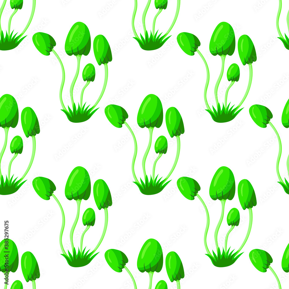 Seamless pattern, inedible mushroom of green color on a white background, vector illustration
