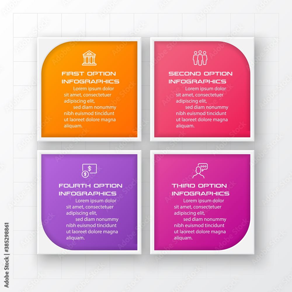 Business infographics template 4 steps with square,Element for design invitations,Vector illustration.