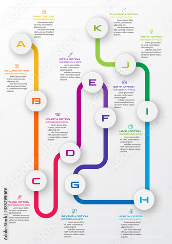 Timeline infographic template,Business concept with 11 options,Vector illustration.