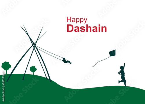 Celebrating Dashain Festival. Playing Swings and Kite Flying. Nepalese Festival. Hindu Festival. Bijaya Dashami.