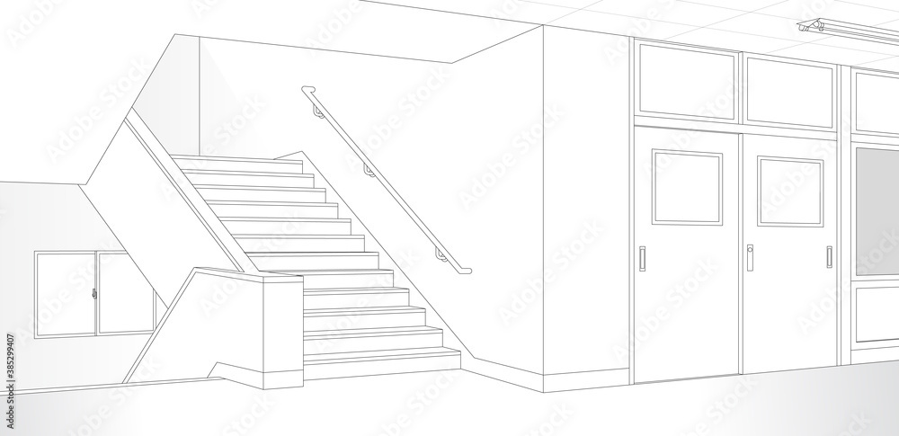教室 廊下 階段 学校 漫画風背景素材 Stock Vector Adobe Stock