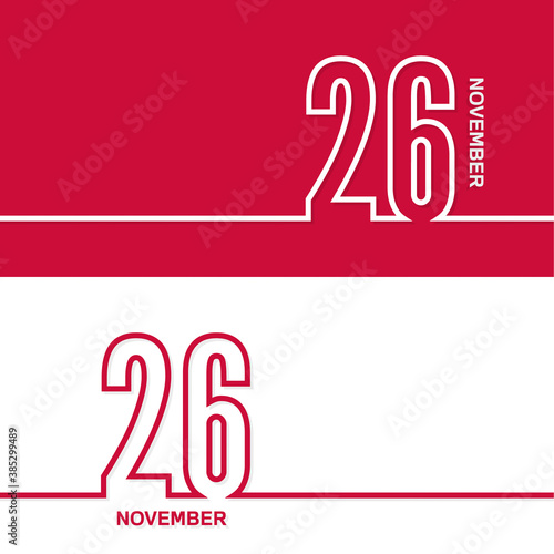 Fototapeta Naklejka Na Ścianę i Meble -  November 26. Set of vector template banners for calendar, event date.