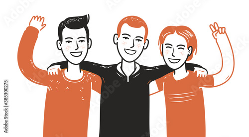 Happy friends together. People vector illustration in flat style