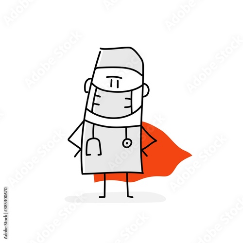 Super doctor wearing medical mask and cape.