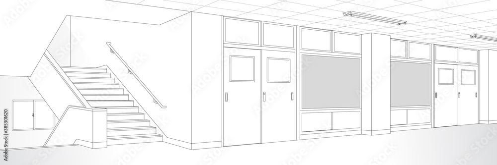 教室 廊下 階段 学校 漫画風背景素材 Stock Vector Adobe Stock