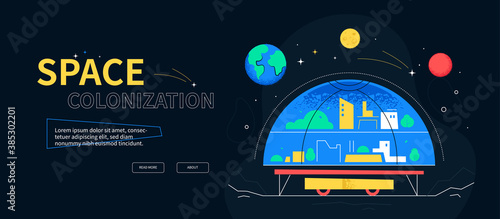 Space colonization - colorful flat design style web banner