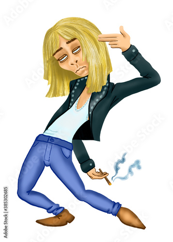 A cute blonde rockstar with a cigarette and depression. Dangerous smoking.