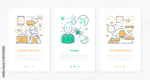 Human psychological problems line design style web banners