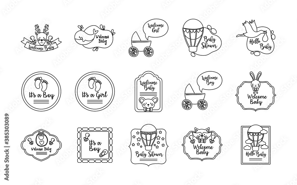bundle of fifteen baby shower set icons