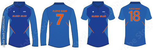 Sports Cricket t-shirt jersey design template, mock up uniform kit with front and back view
