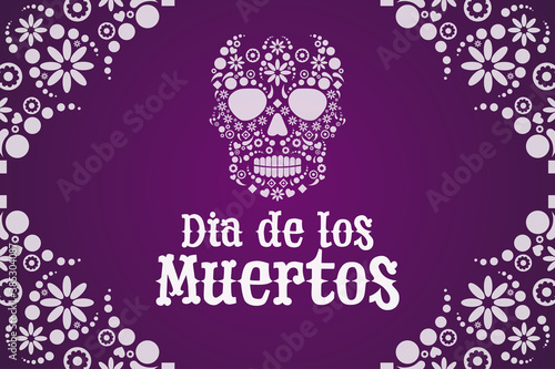 Inscription Day of the Dead in Spanish. Dia de los Muertos holiday concept. Template for background, banner, card, poster with text inscription. Vector EPS10 illustration.