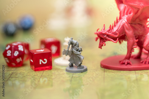Detail of two miniatures on the battlefield of the role-playing game of dungeons and dragons.