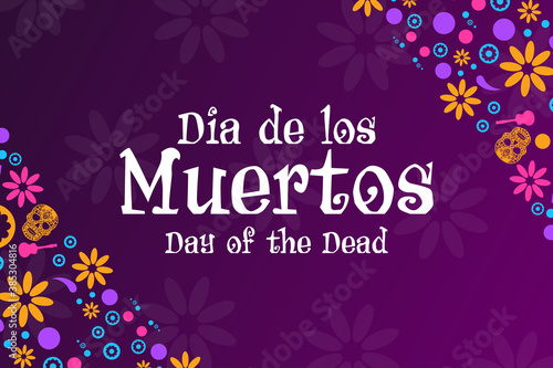 Inscription Day of the Dead in Spanish. Dia de los Muertos holiday concept. Template for background, banner, card, poster with text inscription. Vector EPS10 illustration.