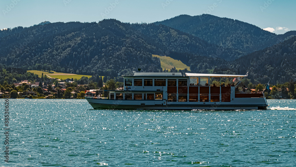 Beautiful alpine view with a tourist ship at the famous Tegernsee, Bavaria, Germany Beautiful alpine view with a tourist ship at the famous Tegernsee, Bavaria, Germany