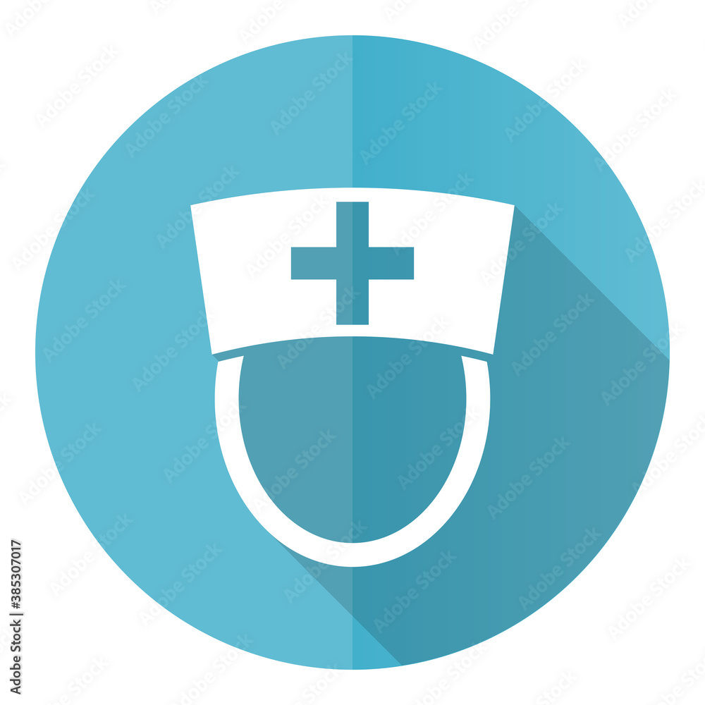 Nurse vector icon, flat design blue round web button isolated on white background Nurse vector icon, flat design blue round web button isolated on white background