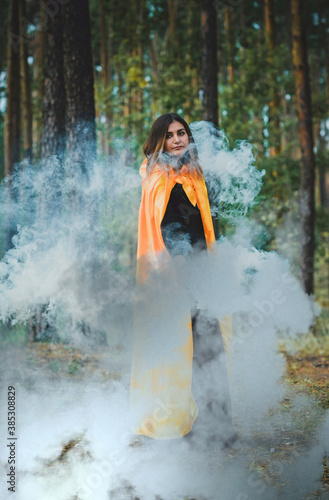 Halloween holiday witch Lady in Mystical atmosphere, , witchcraft concept, ideas for Party 