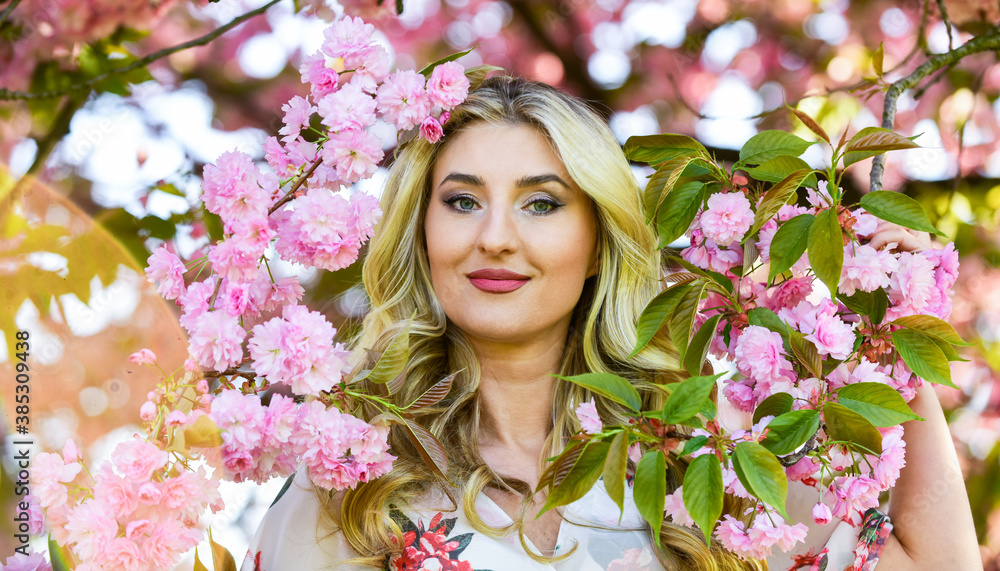 Happy spring day. Spring symbol. Girl enjoy sakura in garden. Cherry tree. Good vibes. Floral aroma. Spring blossom. Reasons why flowers always make women happy. Perfume and cosmetics. Self care Happy spring day. Spring symbol. Girl enjoy sakura in garden. Cherry tree. Good vibes. Floral aroma. Spring blossom. Reasons why flowers always make women happy. Perfume and cosmetics. Self care