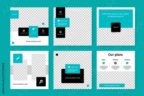 Set of teal color social media post templates for business purposes. Modern and clean digital marketing graphics for corporations