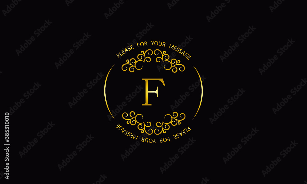 Graceful gold monogram design template. Elegant logo with F sign for royalty, business card, boutique, hotel, heraldic, jewelry.