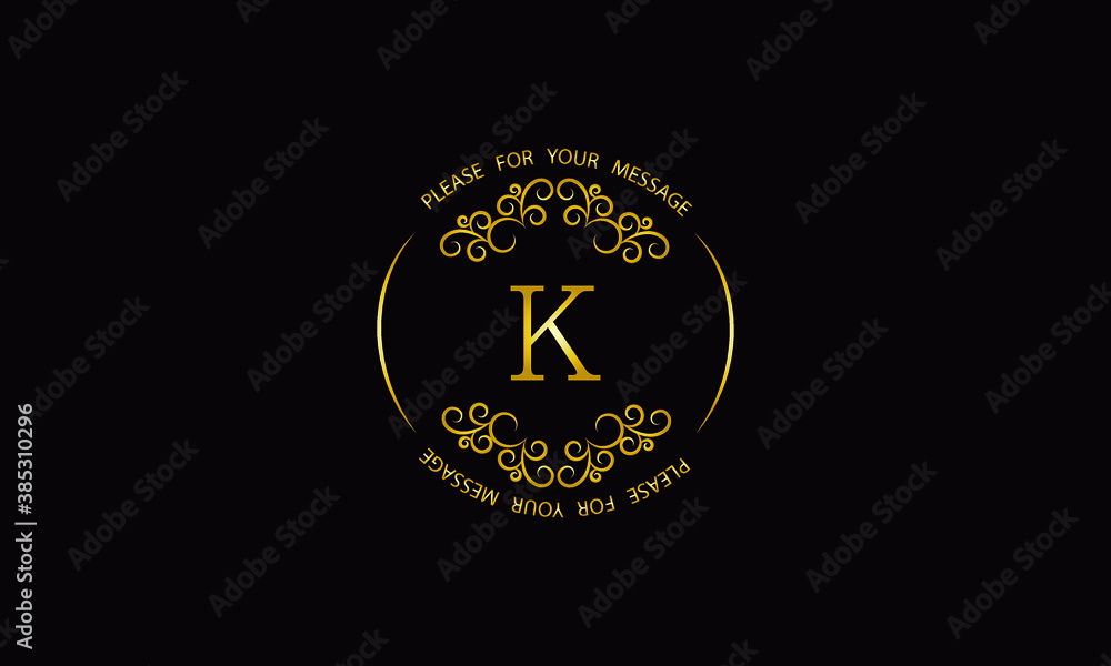 Naklejka premium Graceful gold monogram design template. Elegant logo with K sign for royalty, business card, boutique, hotel, heraldic, jewelry.