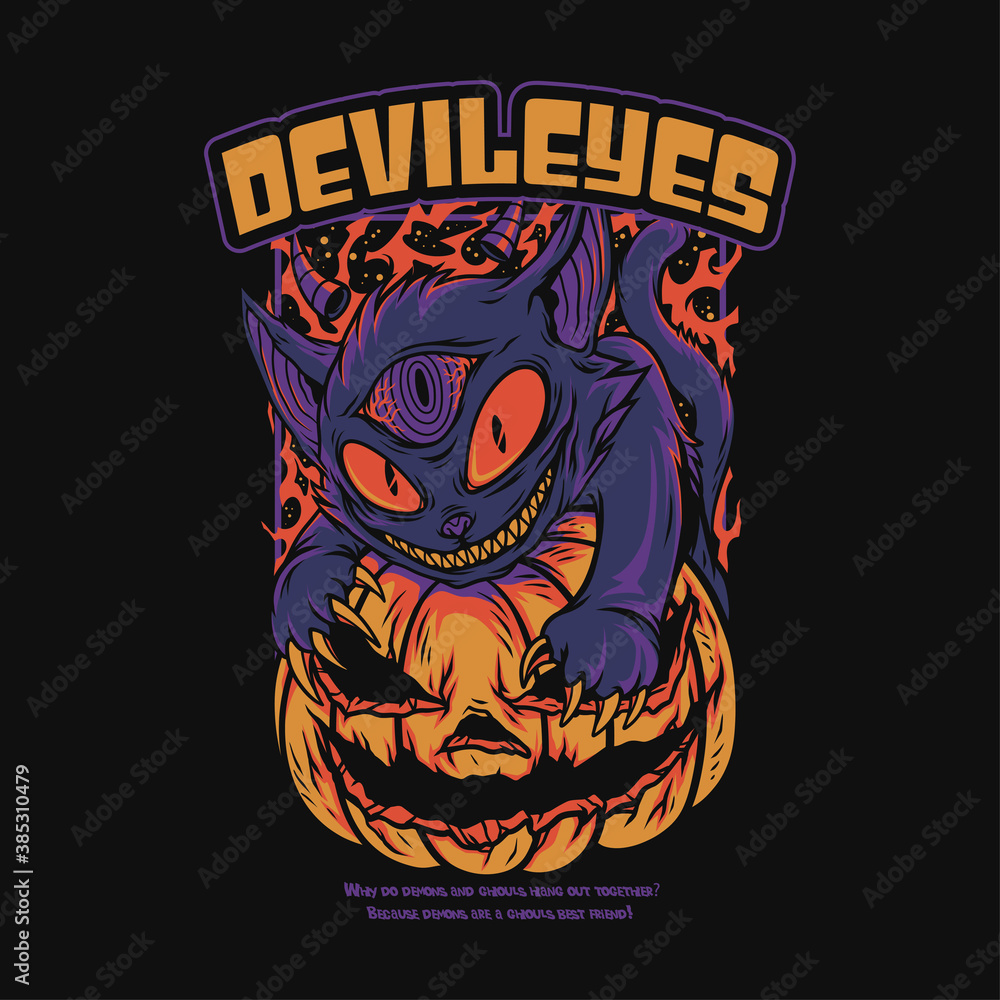 Devil Eyes Cat Scary Halloween Themes Merch Illustration