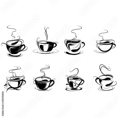 Set of Coffee cup logo-vector illustration,pen and ink style,simple.