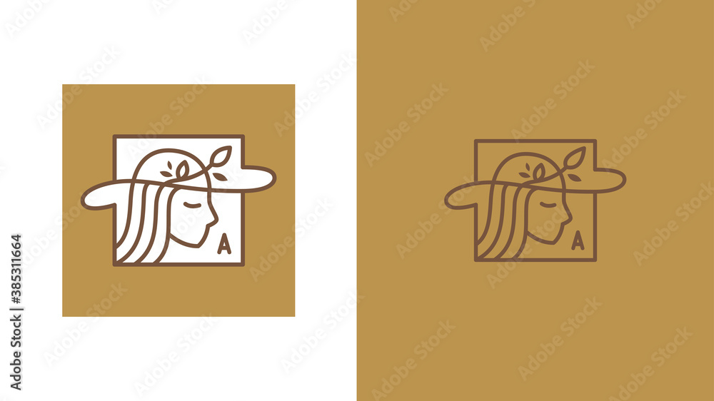Autumnal, gentle, natural logos with the image of a girl in a hat. Vector illustration for female business. Linear illustration, girl's face in profile. Logo for a beauty salon or cosmetics store. Autumnal, gentle, natural logos with the image of a girl in a hat. Vector illustration for female business. Linear illustration, girl's face in profile. Logo for a beauty salon or cosmetics store.
