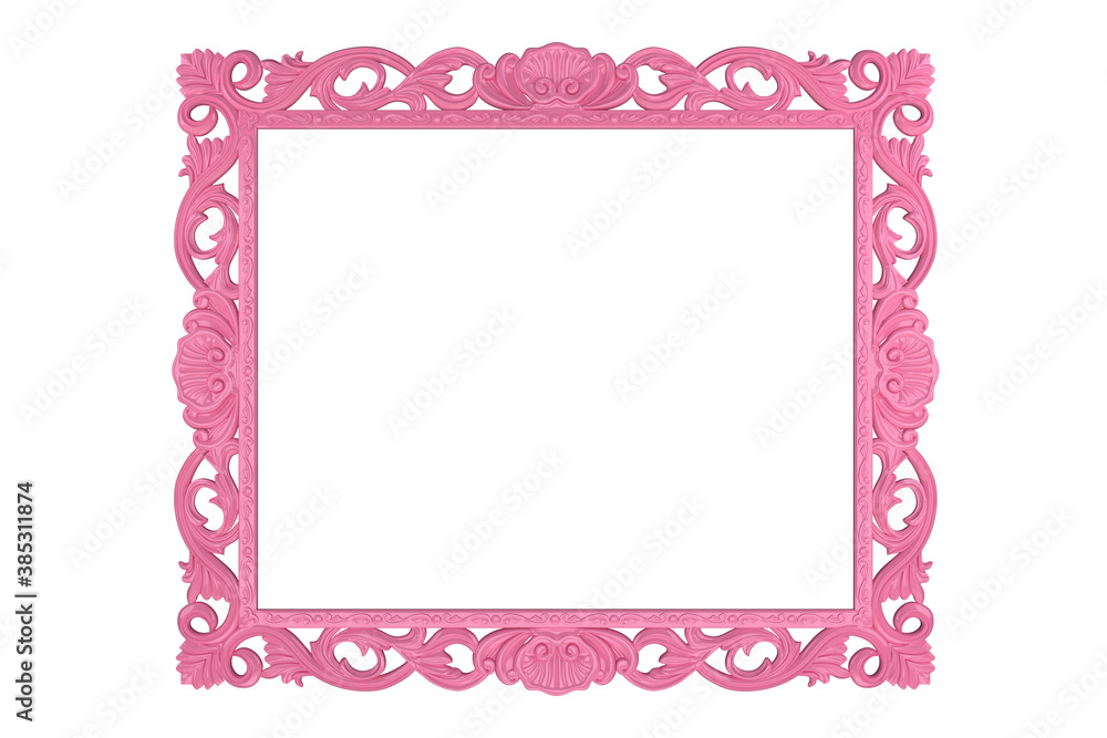 Picture frame modern classic style, Pop retro plastic bright pink with ornaments isolated on white background. Colorful item for teen. Picture frame modern classic style, Pop retro plastic bright pink with ornaments isolated on white background. Colorful item for teen.