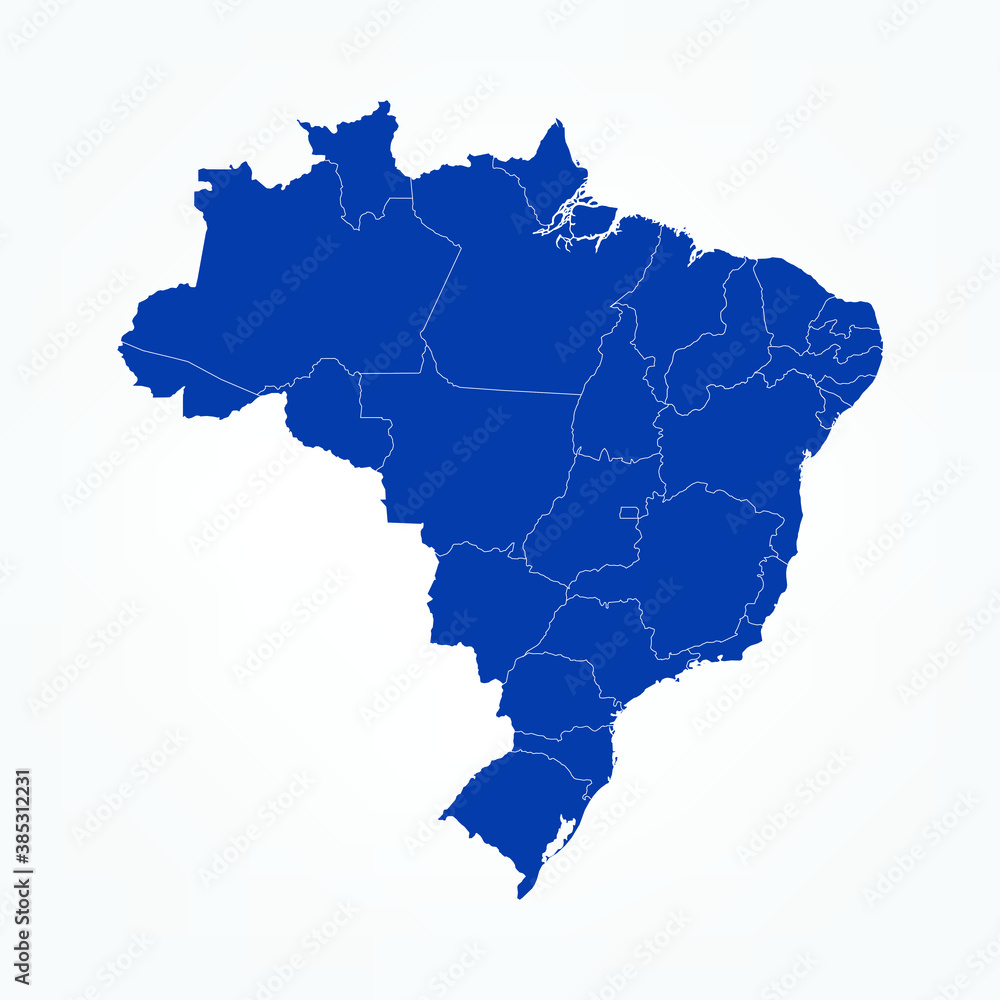 High Detailed Blue Map of Brazil on White isolated background, Vector Illustration EPS 10