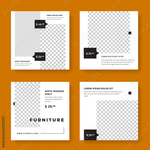 Product promotion social media posts with black accent and place for photos. square banners suitable for instagram and facebook