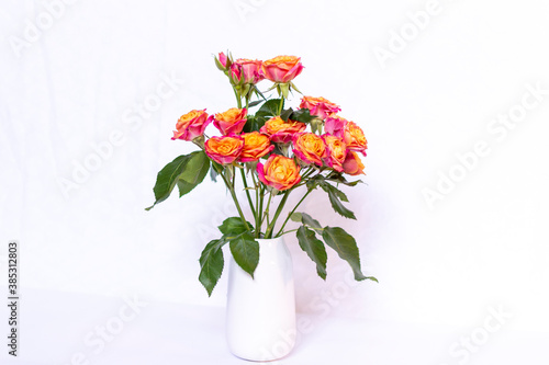 Wallpaper Mural Small Pink and Orange Cut Roses in White Vase Torontodigital.ca