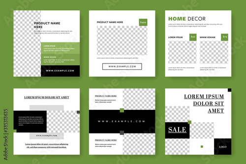 Decent real estate social media post templates with green accent. Square editable vector graphic design for online ads. Digital marketing banner for facebook and instagram