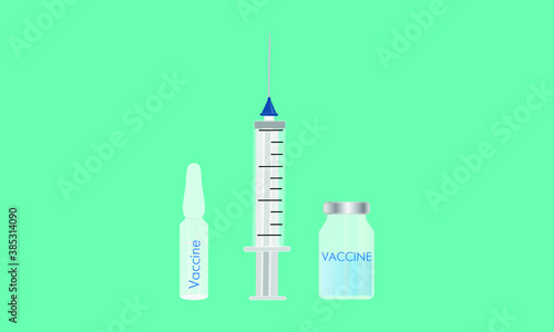 Coronavirus vaccine vector background. Covid-19 corona virus vaccination with vaccine bottle and syringe injection tool for covid19 immunization treatment