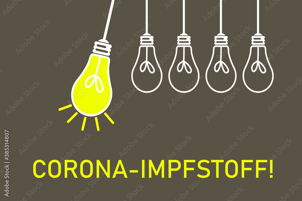 Corona Impfstoff vor leuchtender Glühbirne Corona Impfstoff vor leuchtender Glühbirne
